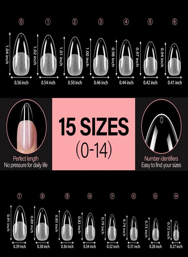 AILLSA Medium Almond Shaped Nail Tips - 15 Sizes 450pcs Acrylic Nails Tip Full Cover Half Matte Nails Tips Press on Nails for DIY Home Salon - Image 4